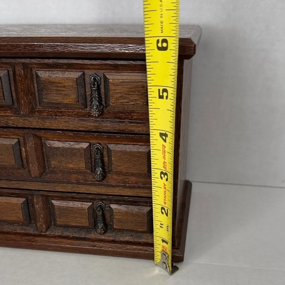 Vintage Mele Japan Vintage Wooden Musical Jewelry Box 3 Drawer Aprox 8